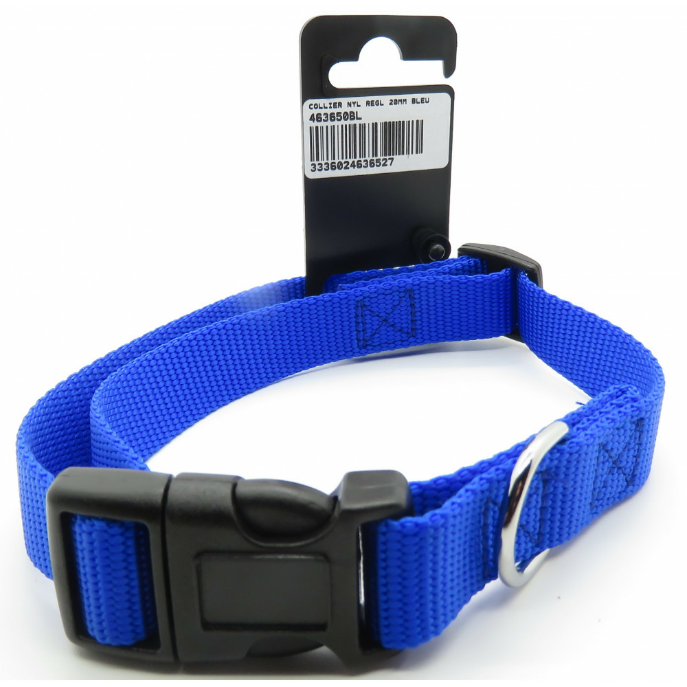 Collier nylon  taille 40 - 50  cm, 20 mm couleur bleu pour chien