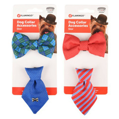 Accessoire pour collier  1 cravate et  1 noeud papillon. Bleu ou rouge. Pou