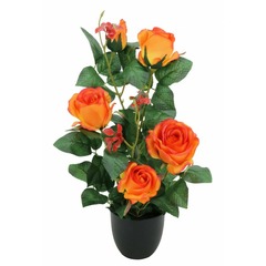 Rosier artificiel orange 4 fleurs 50cm