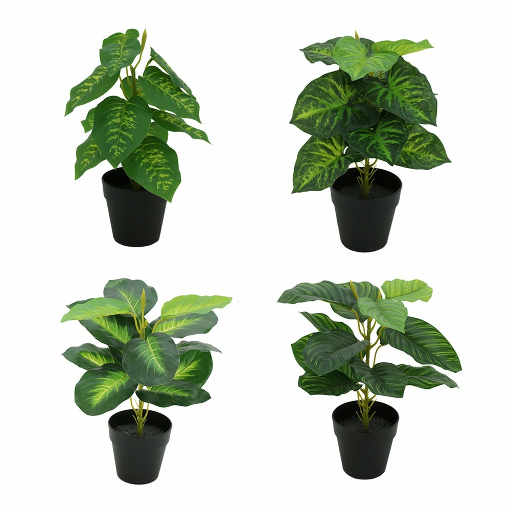 Lot de 4 plantes vertes tropicales artificielles - 33 cm | Truffaut
