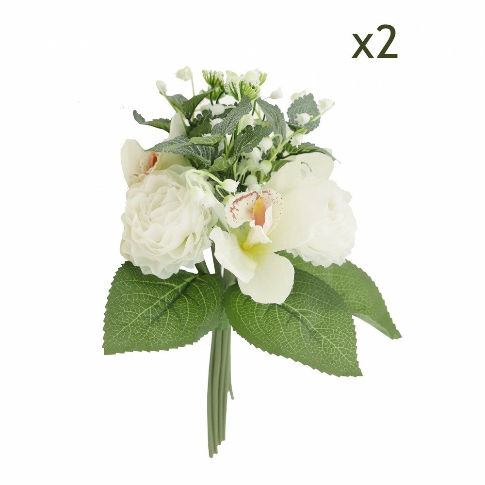 2 bouquets de cymbidium et renoncule blanches artificiels - 35 cm | Truffaut