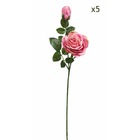 5 tiges artificielles de roses et bouton de rose, h.65cm, rose - rosa