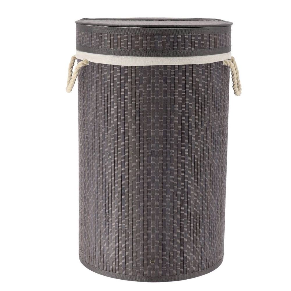 Panière à linge pliable en bambou et coton avec couvercle intégré gris