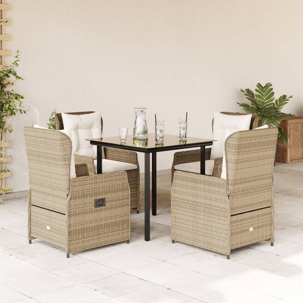 Ensemble à manger de jardin avec coussins 5pcs beige poly rotin