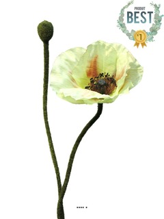 Pavot factice h60cm 1 fleur & 1 bouton superbe fleur crème vert - best - couleur