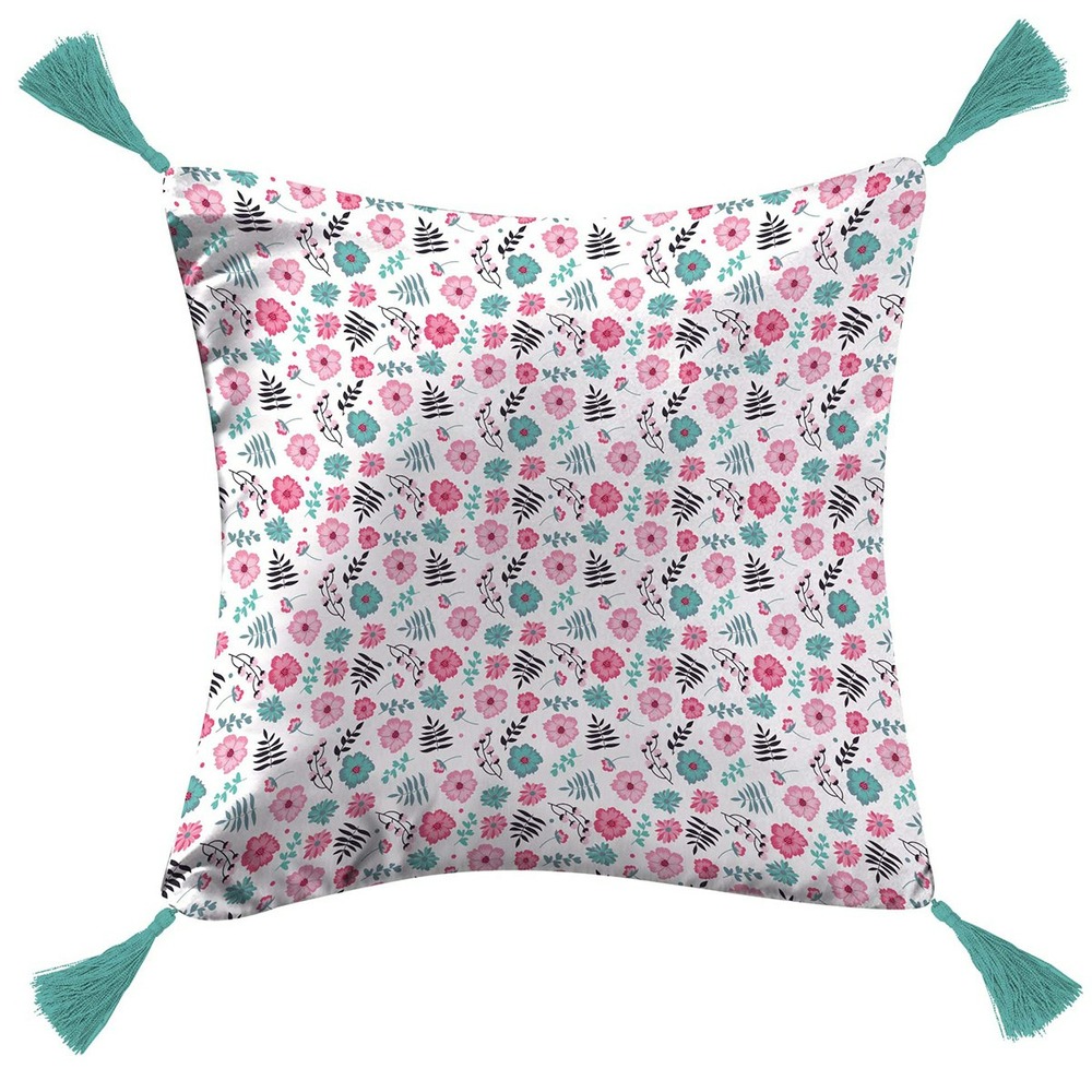 Coussin pompons 40x40 pink liberty