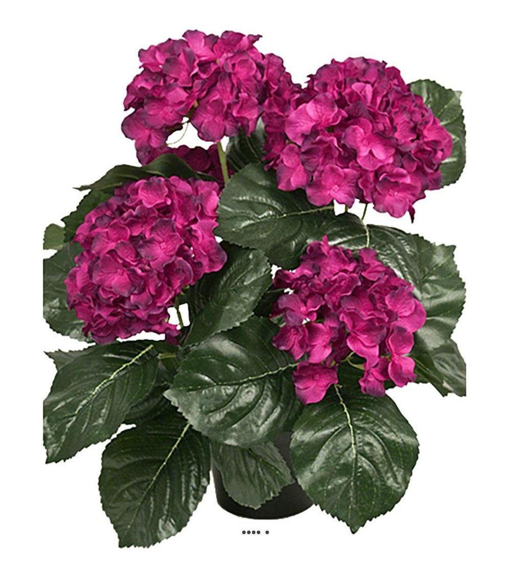 Hortensia en pot artificiel lesté h 40 cm 5 superbes têtes bourgogne - couleur: