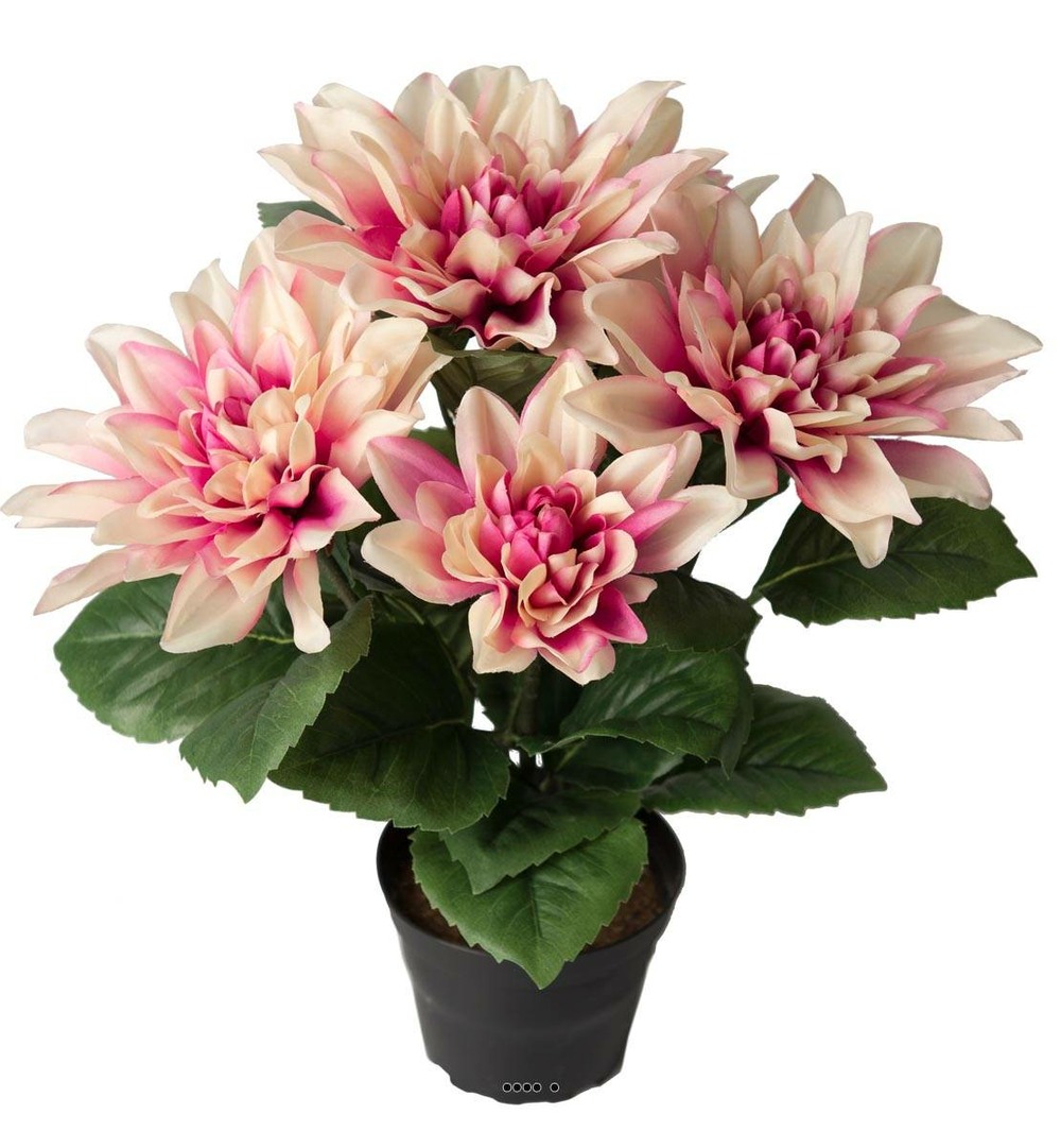 Dalhia commun artificiel en pot, 5 fleurs