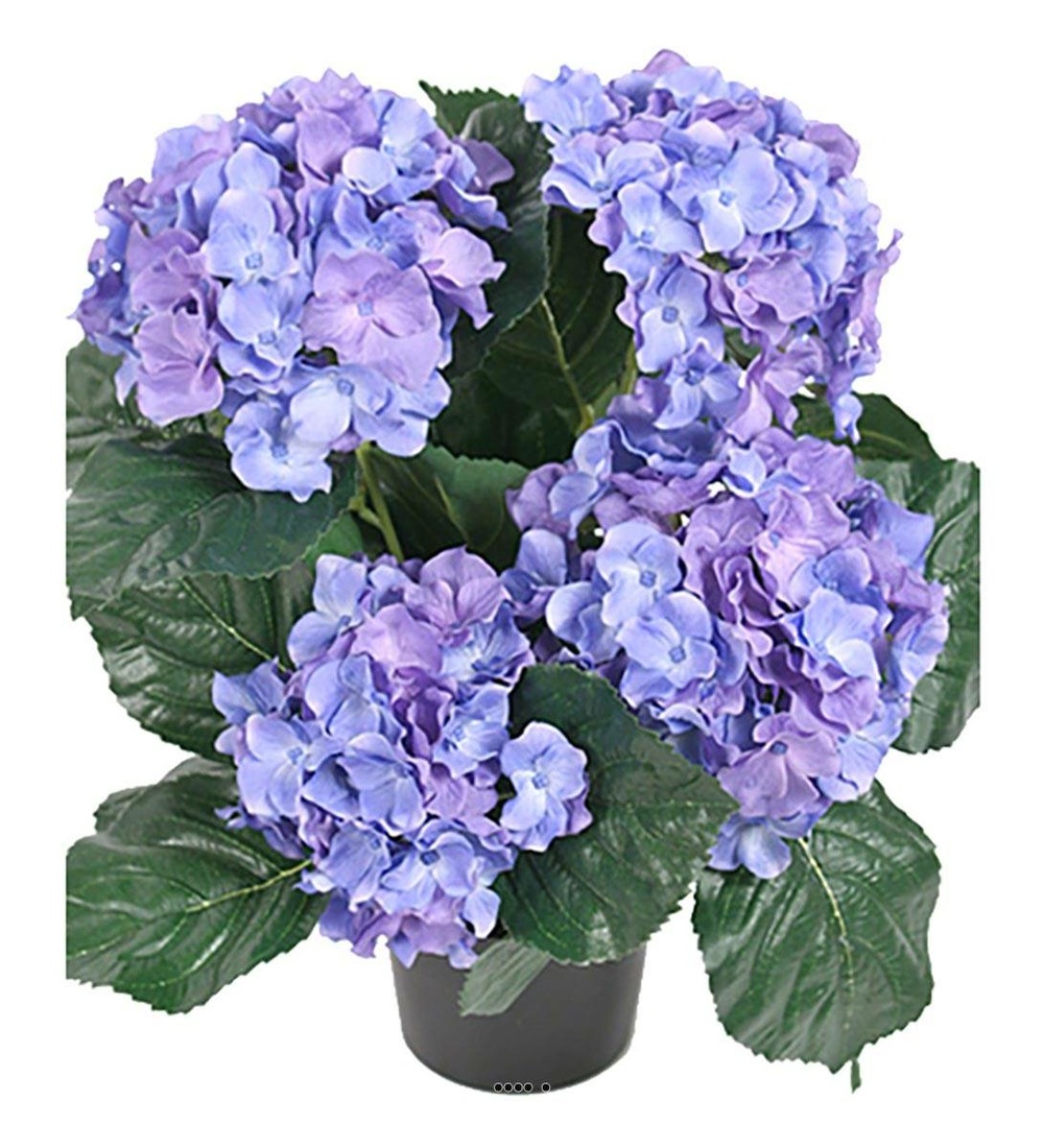 Hortensia en pot artificiel lesté h 40 cm 5 superbes têtes bleu royal - couleur: