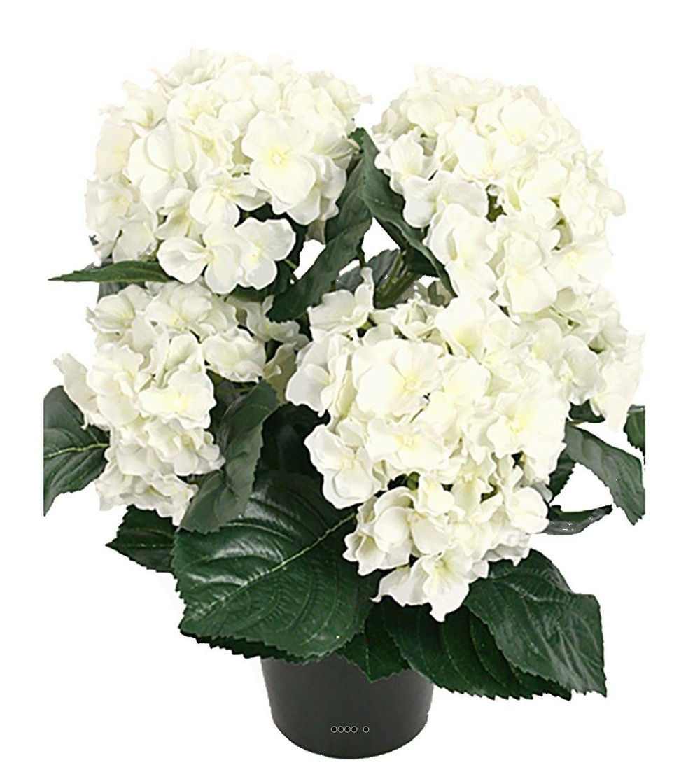Hortensia en pot artificiel lesté h 40 cm 5 superbes têtes crème - couleur: crèm