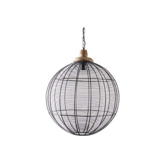 Lampe suspension en métal laqué gris et bois boule