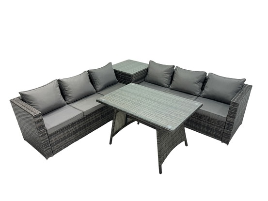 6 places gris foncé mixte salon de jardin extérieur en résine avec 2 tables