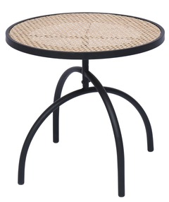 Table appoint design bout de canape en metal avec plateau naturel noir rotin