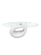 Table basse moderne avec base ronde et plateau en verre trempé