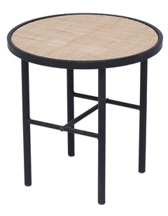 Table appoint bout de canape meuble industriel rond cannage rotin