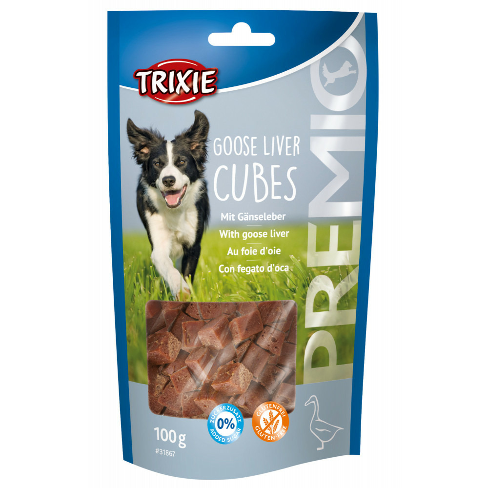 Friandise au foie d'oie et oie, 100 g premio goose liver cubes, pour chien
