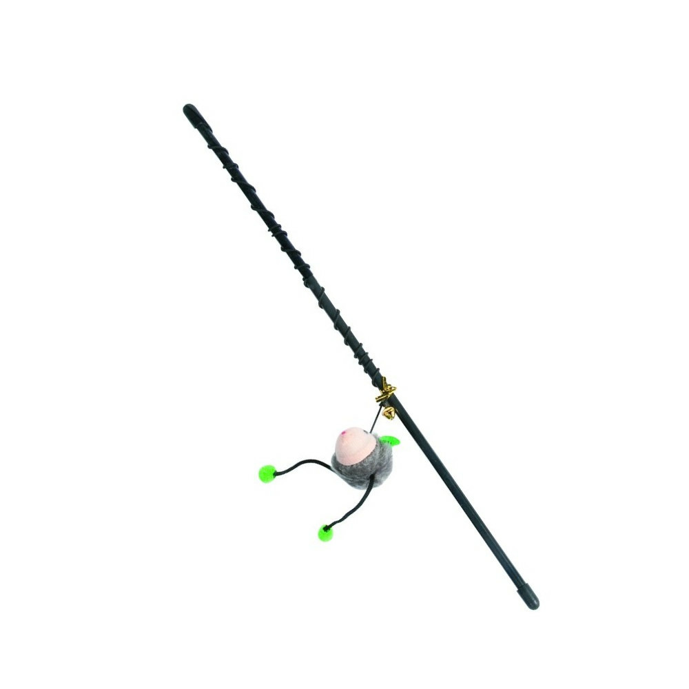 1 canne à pêche mishka souris avec grelot . Jouet pour chat. Couleurs aléa
