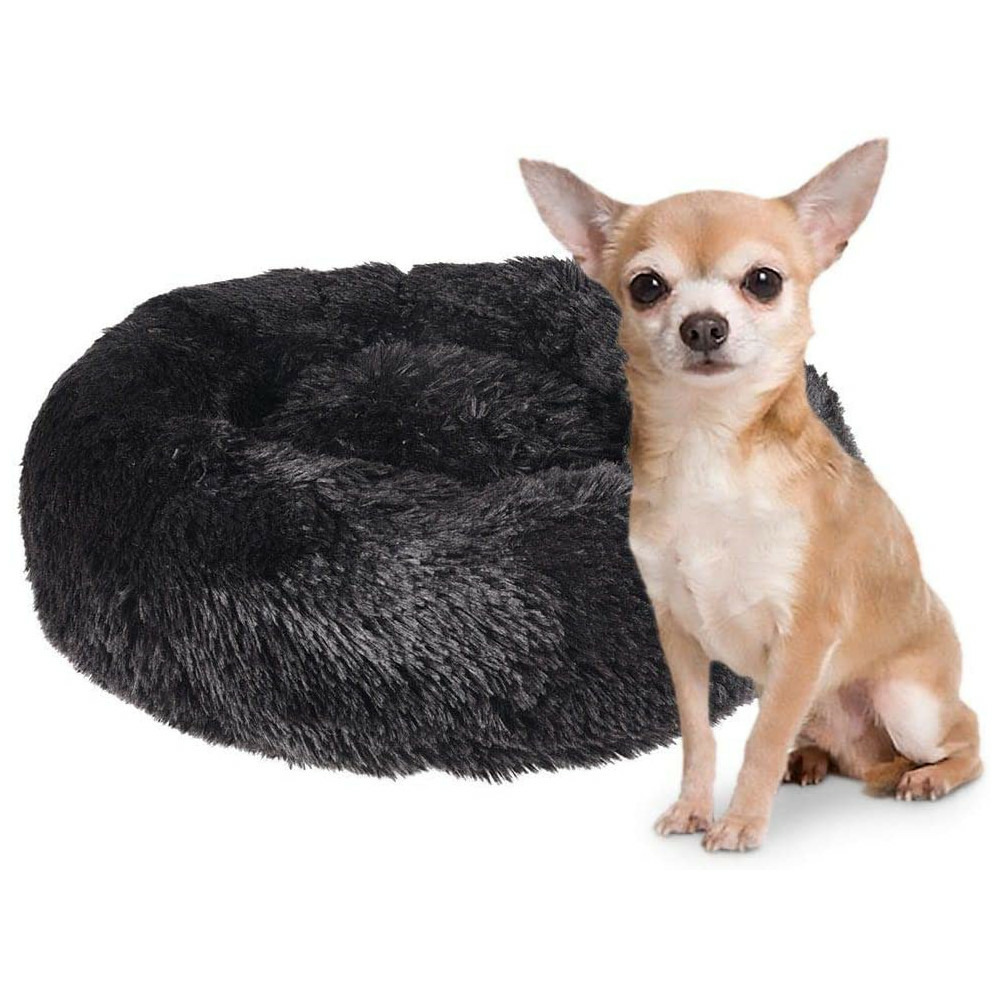 Coussin rond Krems anti stress noir pour chien - D. 50 cm