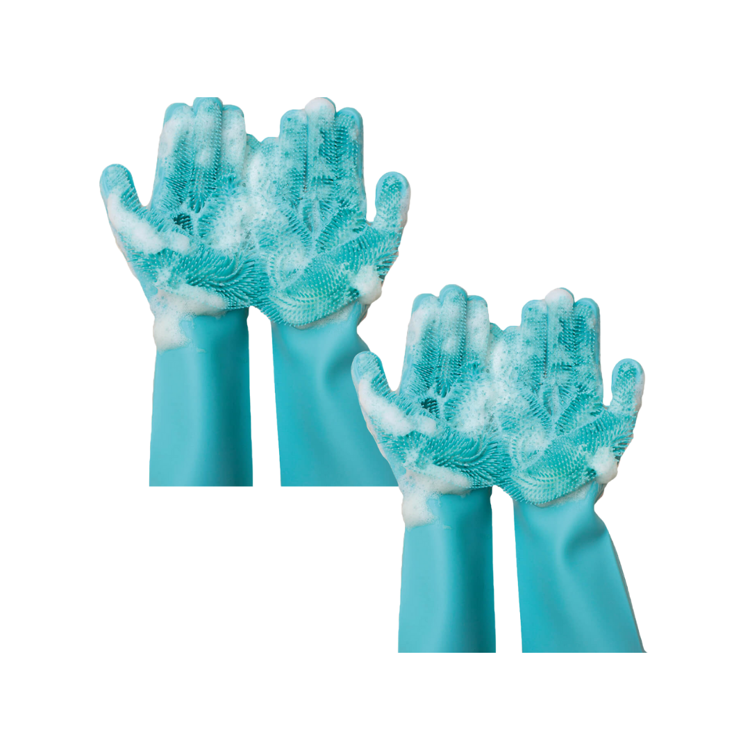 2 paires de gants de toilettage en silicone pet glove  - vert - adulte