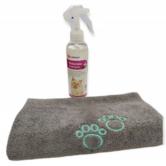 Shampoing sec en spray et serviette en microfibre pour chat - 200 ml