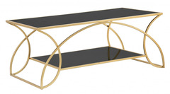 Table basse en fer et miroir, couleur or, dimensions : 110 x 60 x 45 cm