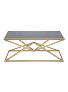 Table basse en fer et verre, couleur or, dimensions : 110 x 60 x 45 cm