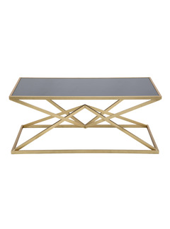 Table basse en fer et verre, couleur or, dimensions : 110 x 60 x 45 cm