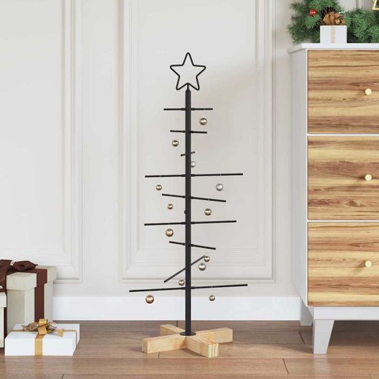 Sapin de noël métal et bois de pin déco moderne et rustique noir 90 cm