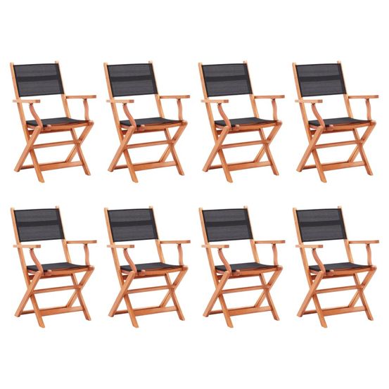 Chaises pliantes 8 pièces en bois d'eucalyptus massif noir et textile