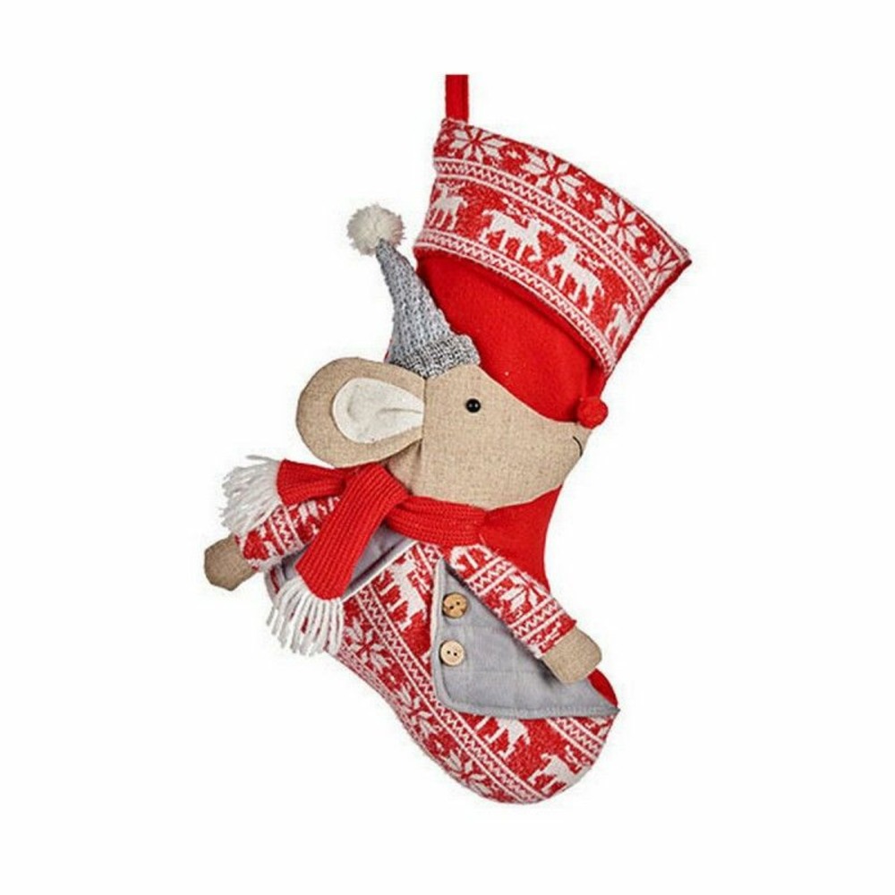 Chaussette de noël souris 31 x 5 x 48 cm rouge gris blanc crème