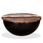 Table basse bois de récupération massif noir forme de bol