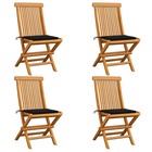Chaises de jardin avec coussins noir 4 pcs bois de teck massif