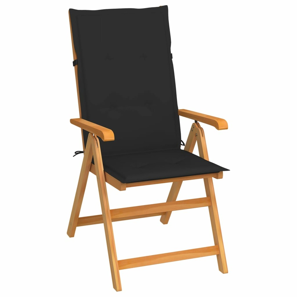 Chaise de jardin avec coussins noir bois de teck massif