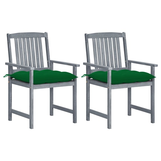 Chaises de jardin avec coussins 2 pcs gris bois d'acacia massif