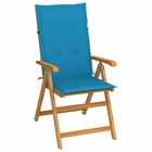 Chaise de jardin avec coussins bleu bois de teck massif