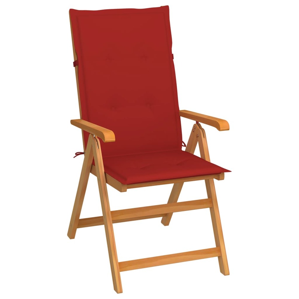 Chaise de jardin avec coussins rouge bois de teck massif