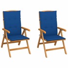 Chaises de jardin 2 pcs avec coussins bleu royal bois de teck