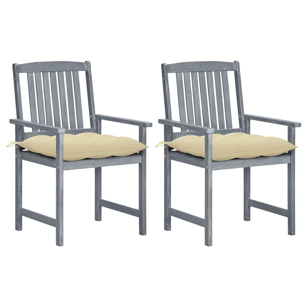 Chaises de jardin avec coussins 2 pcs gris bois d'acacia massif