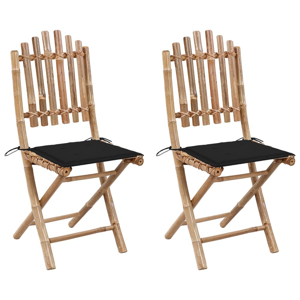 Chaises pliables de jardin 2 pcs avec coussins bambou