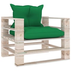 Canapé palette de jardin avec coussins vert bois de pin