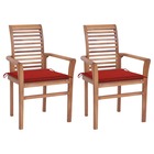 Chaises à dîner 2 pcs avec coussins rouge bois de teck massif