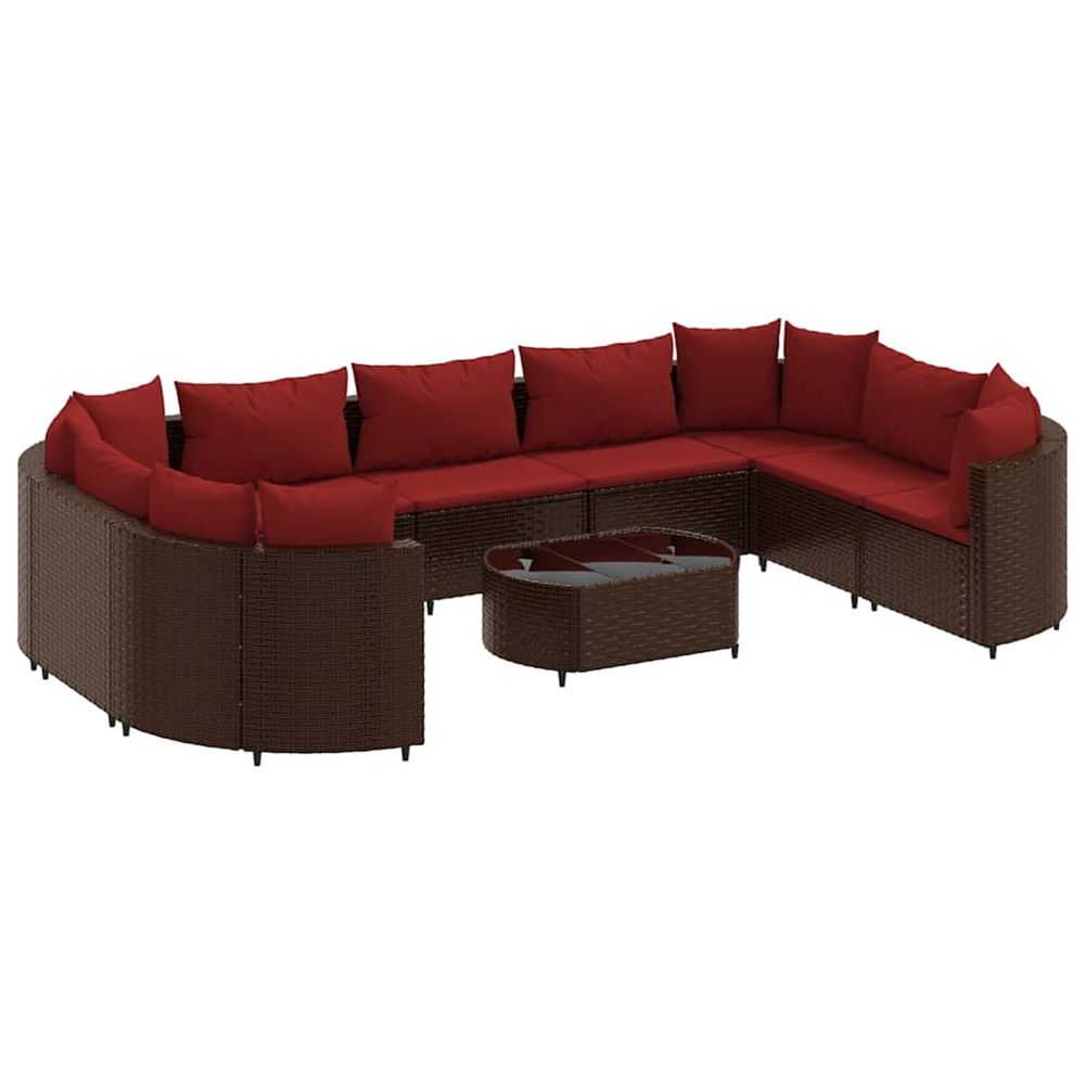 Salon de jardin 10 pcs avec coussins marron résine tressée