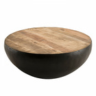 Table basse ronde en bois de manguier et métal noir d71