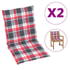 Coussins de chaise de jardin 2 pcs carreaux rouges 100x50x3 cm