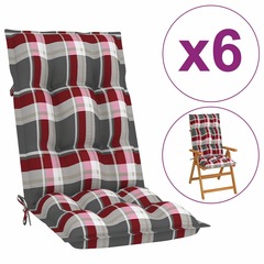 Coussins de chaise de jardin 6 pcs carreaux rouges 120x50x7 cm