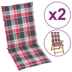 Coussins de chaise de jardin 2 pcs carreaux rouges 120x50x3 cm