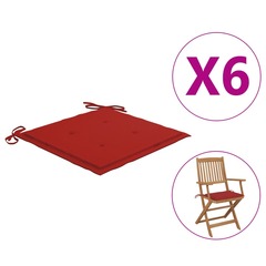 Coussins de chaise de jardin 6 pcs rouge 40x40x3 cm tissu