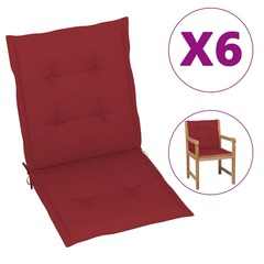 Coussins de chaise de jardin 6 pcs rouge bordeaux 100x50x3 cm