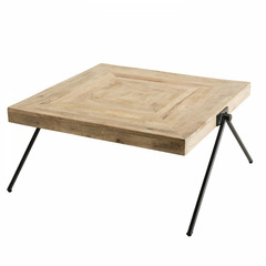 Table basse carrée en bois de manguier avec pieds métalliques noirs kompass l87