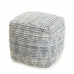 Pouf carré en coton et laine bleu et blanc
